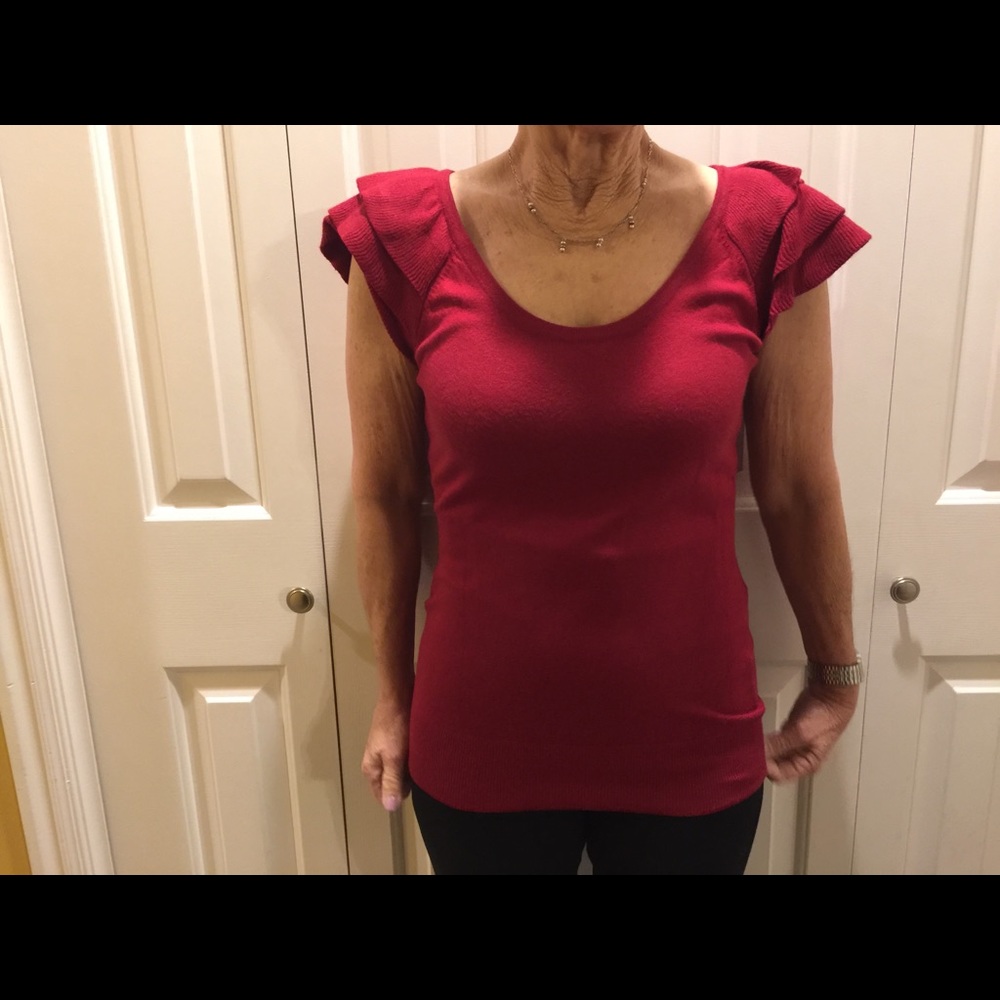 Women’s cap ruffle sleeve scoop neck sweater